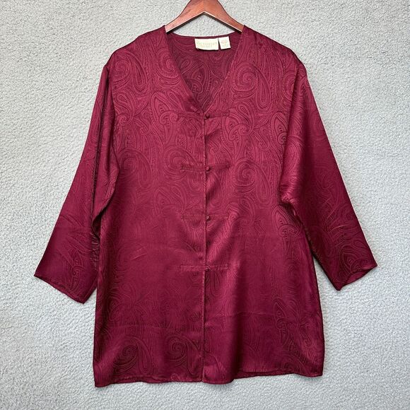 VTG Victoria Secret Kimono Small Silk Robe Maroon Paisley Nightgown Intimate Y2K - Picture 1 of 8
